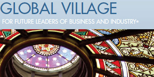 Logo Global Village und buntes Fenster