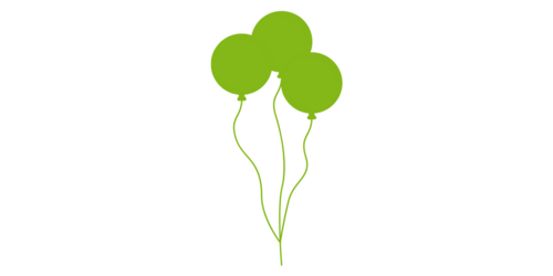three green balloons (icon, pictogram)