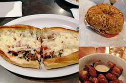 Philly Essen Auf dem Bild sieht man einmal Philly Cheesesteak, Bagels und Pretzels