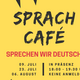 Explosionsblase in welcher die Daten der nächsten Sprachcafé-Treffen stehen.