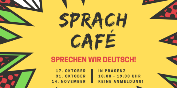 Explosion bubble in which the dates of the next Sprachcafé meetings are written.