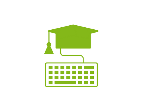 Connect keyboard with graduate hat (icon, pictogram)  