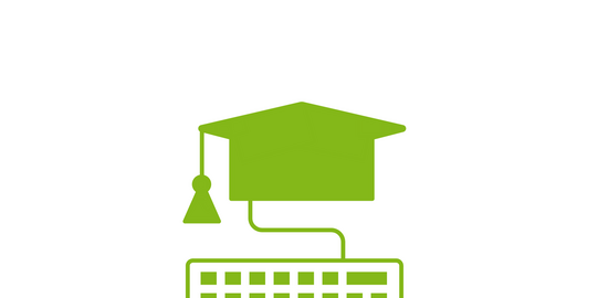 Connect keyboard with graduate hat (icon, pictogram)  