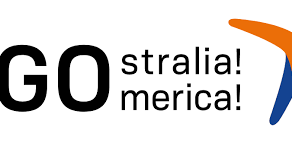 Gostralia!-Gomerica! Logo Gostralia!-Gomerica! Logo mit einem Bumerang