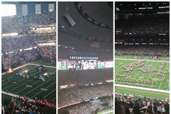 Show Auf dem Bild sieht man einmal den Einzug der Saints, die Anzeige und die Halftime Show