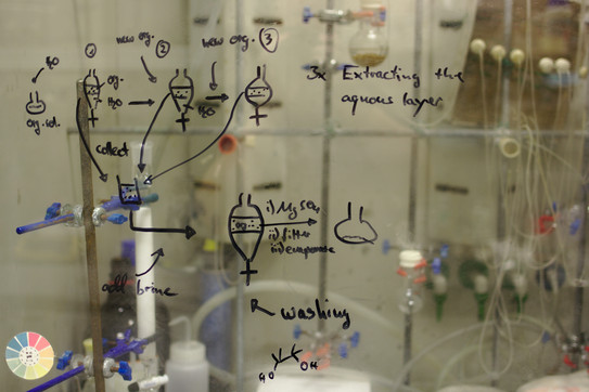 Formulas and handwriting on a wall in the laboratory 