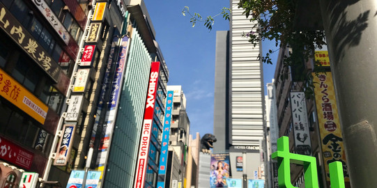 Traveling_TU_Japan Godzilla TU Logo on a street in japan