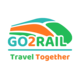 Logo "Go2Rail" ist abgebildet mit einer Zeichnung eines Zuges im Hintergrund. Darunter steht "Travel Together".