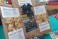 Cheerleader Hier sieht man ein Plakat mit schwarzen und goldenen Schleifen.