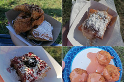 Essen Auf dem Bild werden vier verschiedene desserts gezeigt