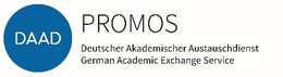 BLue circle with white writing "DAAD" an to the right in black writing with a white background "PROMOS Deutscher Akademischer Austauschdienst"