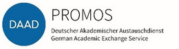 DAAD PROMOS BLue circle with white writing "DAAD" an to the right in black writing with a white background "PROMOS Deutscher Akademischer Austauschdienst"