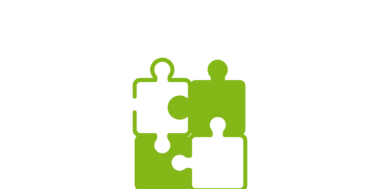 four green puzzle pieces (icon, pictogram)