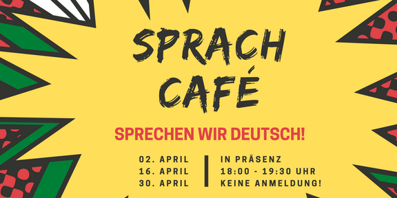 Explosionsblase in welcher die Daten der nächsten Sprachcafé-Treffen stehen