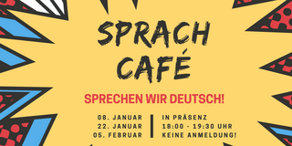 Explosionsblase in welcher die Daten der nächsten Sprachcafé-Treffen stehen