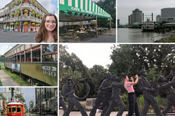 French Quarter Collage Eine Collage mit Häuser, historischen Steetscars und ein Park