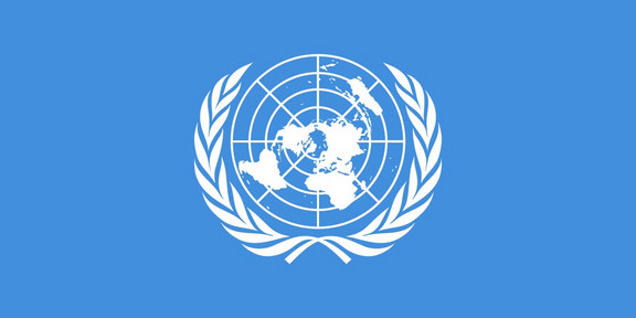 Flag of the UNited Nations light blue with white graphics