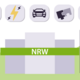 Wichtige Industrien in NRW Grafik, die schwere Gewichte zeigt sowie Piktogramme Maschinenbau, Chemie, Elekto