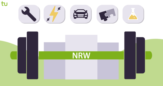 Graphic showing heavy weights and pictograms of mechanical engineering, chemistry, electrical engineering