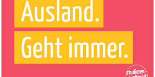 Postkarte, auf der "Ausland geht immer" steht