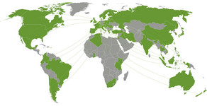 world map with conections to countries abroad