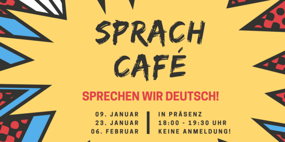 Explosion bubble in which the dates of the next Sprachcafé meetings are written.