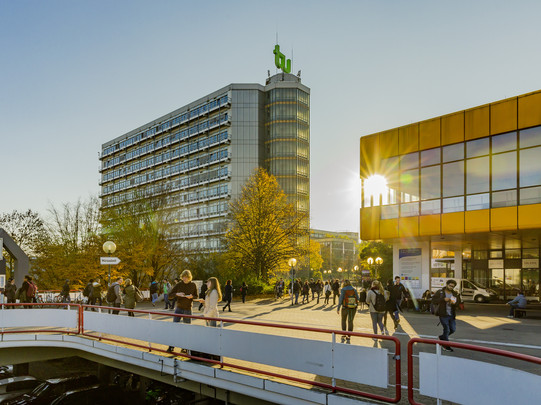 The buildings of the North Campus in the sunshine.