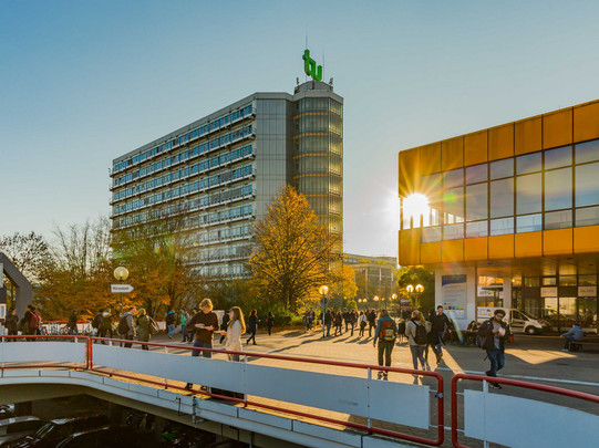 The buildings of the North Campus in the sunshine.