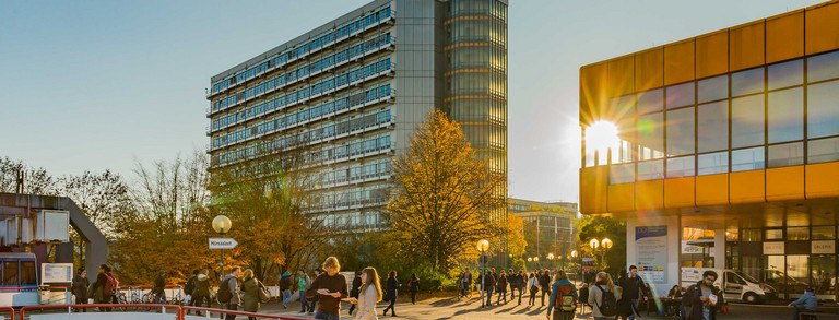 The buildings of the North Campus in the sunshine.