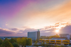 Math Tower with illuminated sky in the background