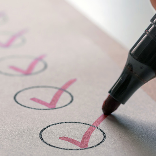 a list on a clipboard, a pen checks off individual fields