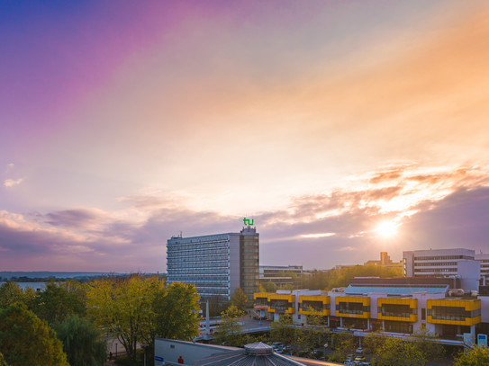 Sunset over the buildings of the North Campus of the TU Dortmund University.